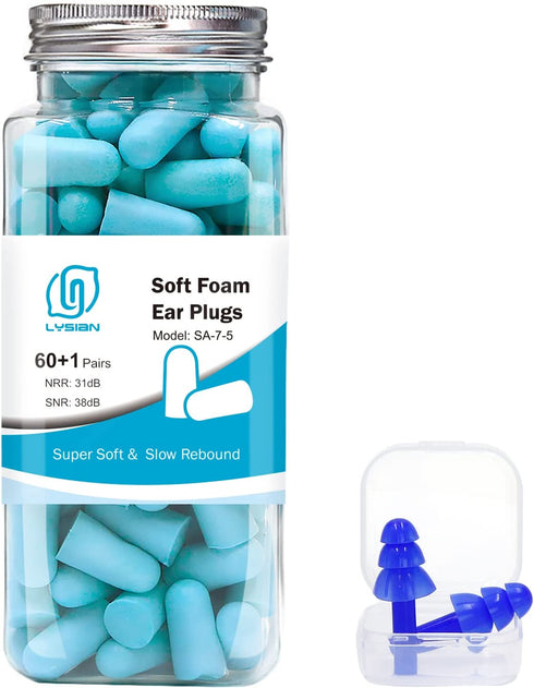 Lysian Ultra Soft Foam Earplugs 60 Pairs, 38dB SNR Ear Plugs for Sleeping, Travel, Shooting (Lake Blue)