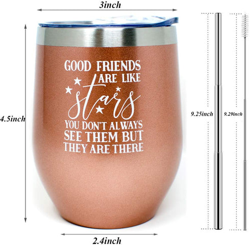 Good Friends Are Like Stars - Best Friend Birthday Gifts for Women - Funny Wine Tumbler with Sayings and Socks Inspirational Friendship Cuff Bracelets Gift Set for Women Mom Soul Sisters BFF Besties