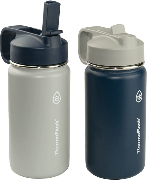Thermoflask Stainless Steel Kids 14oz Straw Bottle 2pk Harbor Grey, Denim