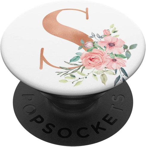 Rose Blush Floral Monogram Letter S Pretty Pink Flowers PopSockets PopGrip: Swappable Grip for Phones & Tablets