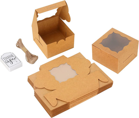 KPOSIYA 60 Pcs Brown Bakery Boxes with Window Individual Cupcake Boxes 4x4x2.5 Inches Cookie Boxes Kraft Paper Brown Gift Box for Pastries, Cookies, Pie, Donuts, Macaroon (60, Brown)