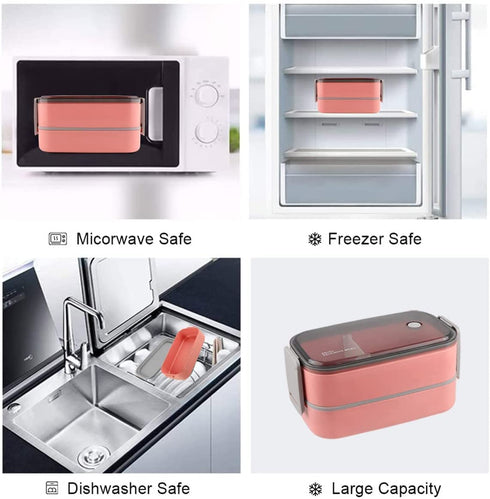 Bento Box For Adults Natraprow BPA-Free Bento Box Lunch Box Leak Proof 3 Compartments Bento Box Kit With Detachable Divider , Lunch Bag, Stackable Lunch Containers Pink Bento Box With Utensils (pink)