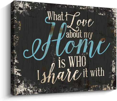 Family Canvas Wall Art, Home Prints Signs with Warm Saying Teal and Blue Wall Decor (12x15 inch)