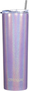 Ezprogear 20 oz 1 Pack Stainless Steel Glitter Violet Purple Slim Skinny Tumbler Travel Mug Vacuum Insulated with Straw (20 oz, Glitter Violet)