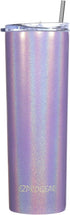 Ezprogear 20 oz 1 Pack Stainless Steel Glitter Violet Purple Slim Skinny Tumbler Travel Mug Vacuum Insulated with Straw (20 oz, Glitter Violet)