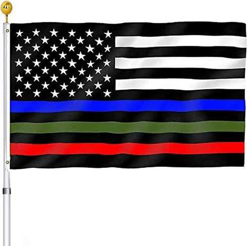 Thin Blue Red Green Line American Flag 3x5 Outdoor- Heavy Duty Police Firefighter Military Army Fireman USA Flags Blue Red Green Lives Matter Stripe Flag with Grommets