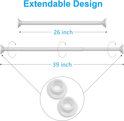 TEECK Shower Curtain Rod, 26-39 Inch Adjustable Tension Spring, Shower Rod, Premium Stainless Steel, Anti-Slip, No Drilling, No Rust, Never Collapse, for Bathroom, White, Easy to use