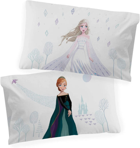 Jay franco Disney Frozen Spirit of Adventure Glow in The Dark 2 Pack Reversible Pillowcases Features Elsa & Anna - Double-Sided Kids Super Soft Bedding (Official Disney Product)