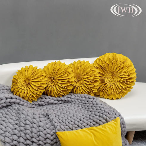 JWH Handmade 3D Sunflower Throw Pillow Covers Decorative Round Flower Accent Pillow Cases Yellow Aesthetic Cushion for Couch Bed Bedroom Home Living Room Farmhouse Decor Gold Cute Shams 12 Inch