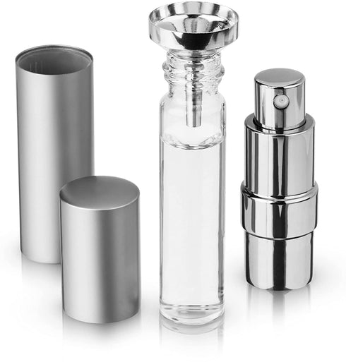 True Martini Atomizer Bar Mister with Refillable Funnel for Vermouth Spray Glass Canister with Stainless Steel Case, 1 Count (Pack of 1), Silver