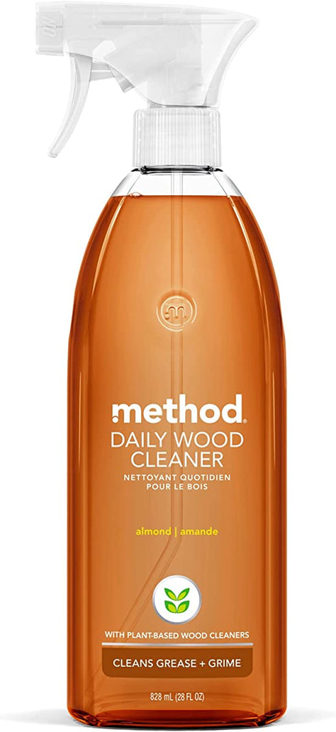 Method Daily Wood Cleaner, Plant-Based Formula that Cleans Shelves, Tables, and Other Wooden Surfaces While Removing Dust & Grime, Almond Scent, 828 ml Spray Bottles, 1 Pack, Packaging May Vary
