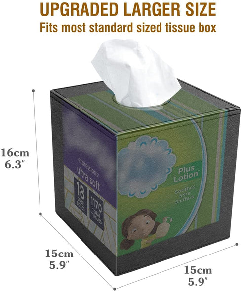Luxspire PU Leather Tissue Box Cover, Roll Tissue Holder, Modern Square Paper Facial Tissue Holder Case Dispenser Napkin Organizer for Bathroom Counter Tops Bedroom Car, Tissue Box Covers - Black