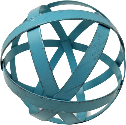 Brightest Place Blue Metal Band Decorative Spheres Set of 2 and Microfiber Dusting Cloth