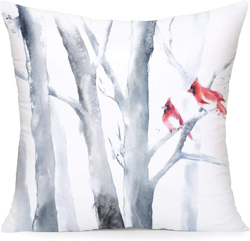 Royalours Pillow Covers Cardinal Snow Branch Pattern Super Soft Throw Pillow Case Cushion Cover Home Sofa Winter Red Bird Decorative Pillowcase 18 X 18 Inches (Winter Bird2)