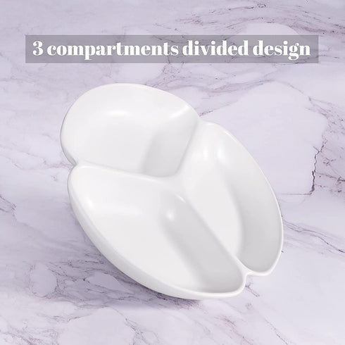 AQUIVER 9 inch Matte Ceramic Divided Serving Platter & Tray - 3 Compartment White Serving Plates for Candy, Nuts, Fruit, Veggies, Appetizers, Set of 2