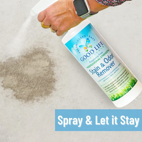 Good Life Solutions Stain and Odor Remover - Unscented, Plant Based, and Enzyme Cleaning Spray for Pet and Baby Urine on Mattress, Sofa/Couch, Carpet/Rugs, Pet Bed, Furniture/Upholstery and Most Fabric - 32 oz