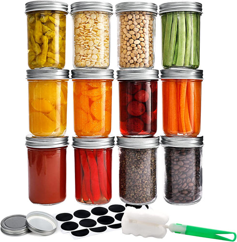 Mason Jars 8oz, 12 Pack 8 Oz Mason Jars with Lid Small Regular Mouth Canning Jars with Airtight Lids for Food Storage, Canning, Overnight Oats, Jam, Jelly, Decorating Jar