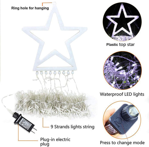 Christmas Decorations Outdoor Lights,11.5ft 317 LED Star Christmas Tree Lights,8 Memory Lighting Modes&Timer Christmas Star Lights for Yard,Wedding,Party,Christmas Decorations (White)