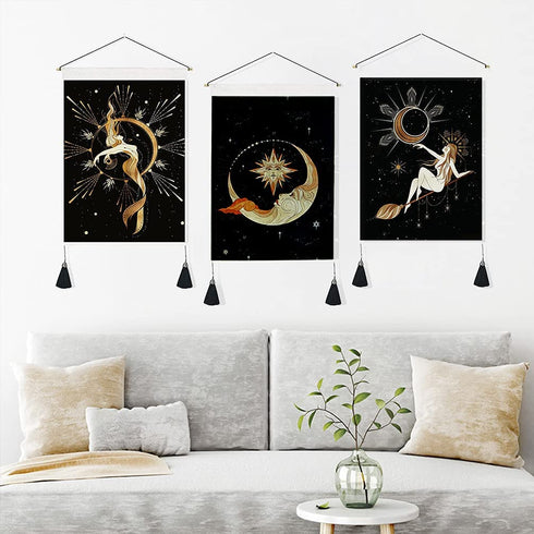 DAWNTREES Tapestry for Bedroom Teen Girl | wall Moon Tapestry Aesthetic | Moon Phase Tapestry | Tapestry Aesthetic for Room, Living Room,Dorm(50CMX35CM) (3 pieces)