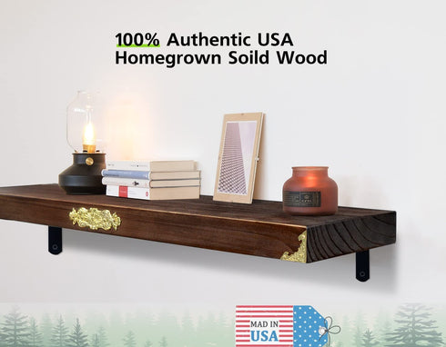 Wall Mounted Floating Shelves Rustic Solid Wood Shelves for Wall16 Inch Set of 2 Farmhouse Wide Wooden Hanging Wall Shelves for Bedroom Living Room Bathroom Farmhouse Kitchen Brown 16 x 5.5''