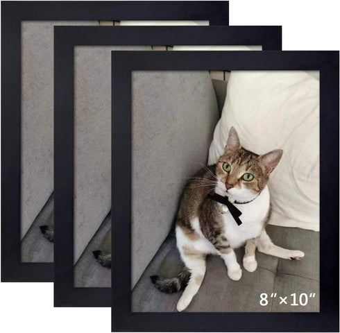 8x10 Picture Frame Set of 3 for Wall Mount or Tabletop Display,Made of Wood,Wall Mount 8" x 10"Photo Frame Poster Frames Decor,Black