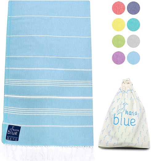 Karia Blue - Turkish Beach Towel (38 x 66) - 100% Cotton - Easy Dry Bath Towels - Authentic Turkish Towels - Vibrant Colors - Highly Absorbent - Extra Soft Touch - Prewashed€¦ (Troioan Blue)