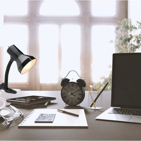 Xtricity Desk Lamp with Clamp Base and Adjustable Gooseneck, 7W A19 LED Bulb Included, 120 Volt, Convenient On/Off Switch, 10.25 Inches Tall (26cm), Black Finish