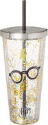 Spoontiques - Harry Potter Tumbler - Glasses Glitter Cup with Straw - 20 oz - Acrylic - Gold
