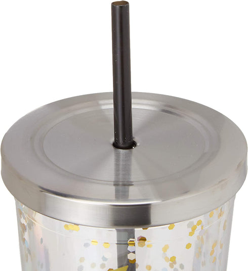 Spoontiques - Harry Potter Tumbler - Glasses Glitter Cup with Straw - 20 oz - Acrylic - Gold