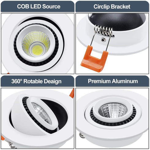YGS-Tech 2 Inch LED Recessed Lighting Dimmable Downlight, 3W (35W Halogen Equivalent) COB Tai Chi Spotlight, 3000K Warm White, CRI80, LED Ceiling Light with LED Driver (4 Pack)