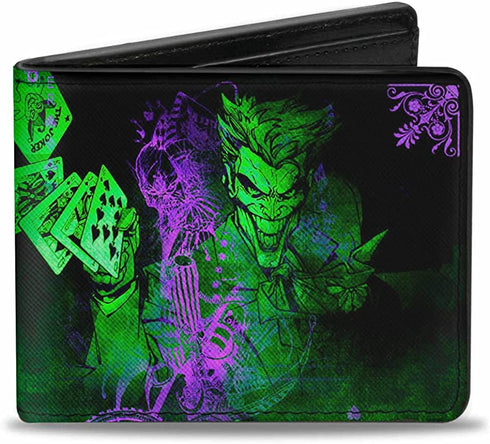 Buckle-Down mens Buckle-down Pu Bifold - the Joker Card Flipping Poses Black/Greens/Purples Wallet, Multicolor, 4.0 x 3.5 US