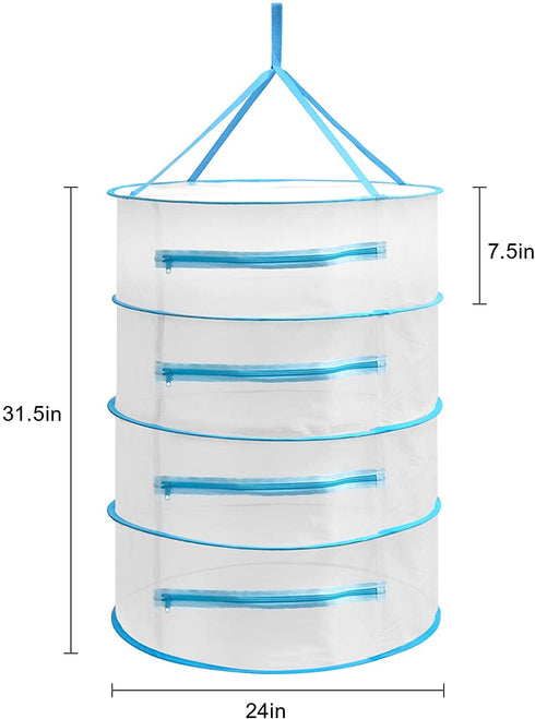 Herb Drying Rack Net 4 Layer Herb Dryer White Mesh Hanging Dryer Rack with Zipper 31.5''×24"
