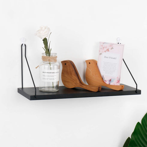Floating Shelves Decorative Shelves Wooden Wall Mounted Shelf for Bedroom Living Room Kitchen and Office (Black,15.8 in)
