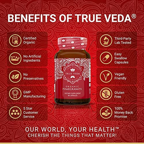Pomegranate Extract Supplement - Ellagic Acid, High Punicalagins | USDA Certified Organic Pomegranate Supplement | Blend of Pomegranate Fruit, Seeds and Peel Extract | 60 Vegan Pomegranate Capsules