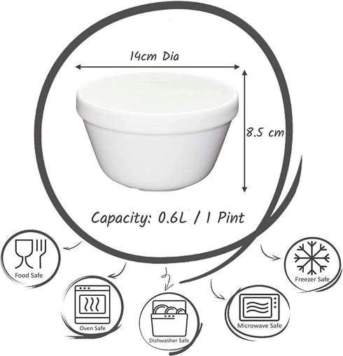 Muldale Traditional White Pudding Basin 0.65qt, Heat Proof Ceramic Mixing Bowl 0.6L Premium Ceramic Baking Bowl| Perfect for Steamed Pudding and Desserts, Made in Europe
