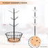 LadyRosian Coffee Cup Holder - Metal Tree Shape Multipurpose Mug Holder with 6 Hooks - Coffee Cup Stand for Counter with Bamboo Base and K Cup Holder Basket - Easy Install Home Storage Rack Holder