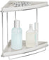 mDesign Metal 2-Tier Corner Storage Organizing Caddy Stand for Bathroom Vanity Countertops, Shelving or Under Sink - Free Standing, 2 Plastic Shelves - Light Gray/Chrome