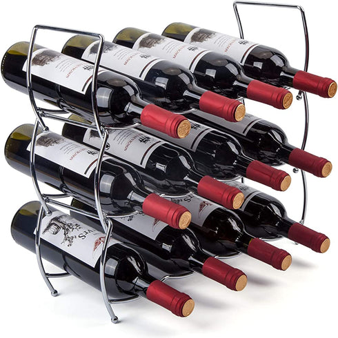 MOCREO Wine Rack, 3-Tier 12 Bottles Stackable Cabinet Wine Organizer Storage Rack freestanding Floor for Cabinet Pantry Holder, Metal
