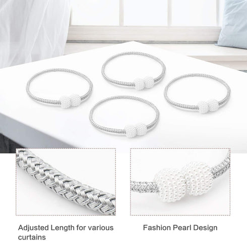 4 Pack Magnetic Curtain Tiebacks Convenient Drape Tie Backs Weave Holder for Window Draperies Hold Curtains Drape Ties Backs 16 inch Holdback (Silver Gray)