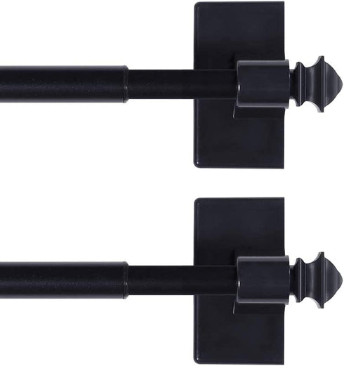 H.VERSAILTEX 2 Pack Magnetic Curtain Rods for Metal Doors Multi-Use Rods for Small Windows Cafe Sidelight and Iron Steel Places, Tool Free with Square Finials (Adjust from 16 to 28 Inch, Black)
