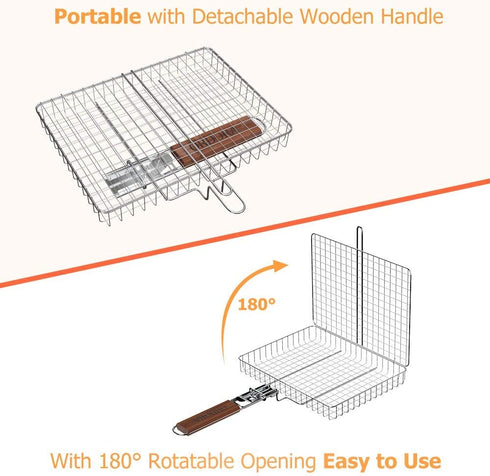 ORDORA Grill Basket, Fish Grill Basket, Rustproof 304 Stainless Steel BBQ Grilling Basket for Meat,Steak, Shrimp, Vegetables, Chops, Heavy Duty Grill Basket Outdoor Grill Accessories