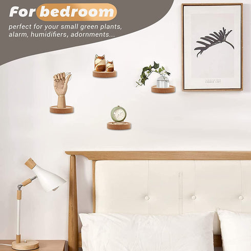 Small Floating Shelf for Wall, 4 Inch Wood Wall Shelves Display Ledges for Small Round Plant Wall Shelf Compact Style Decor Mini Hanging Display Shelves for Bathroom Livingroom Bedroom, Set of 4