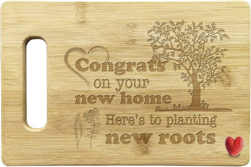 MY-ALVVAYS New House Homeowner Gift, Housewarming Gift, New House Gift, New Home Gift, First Home Gift, Congrats on your new home, Here's to Planting New Roots, Cutting Board Gift, 7"x 11", MCB034