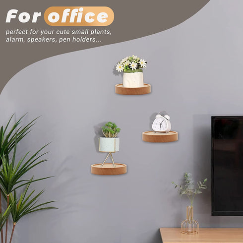 Small Floating Shelf for Wall, 4 Inch Wood Wall Shelves Display Ledges for Small Round Plant Wall Shelf Compact Style Decor Mini Hanging Display Shelves for Bathroom Livingroom Bedroom, Set of 4