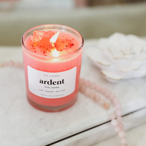 My Lumina Ardent Love Pink Candle - Romantic Sweet Love Candle Natural Soy Wax - Rose and Jasmine Natural Scented Purifying Candle for Aromatherapy