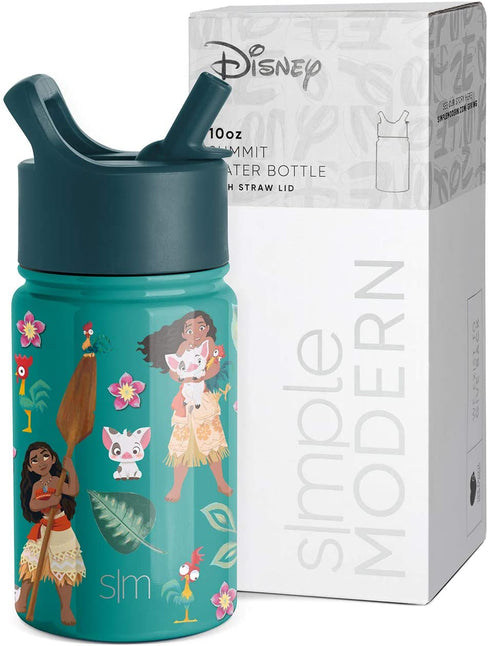 Simple Modern Disney Moana Toddler Water Bottle with Straw Lid | Reusable Insulated Stainless Steel Kids Cup | Summit Collection | 10oz, Moanas Village