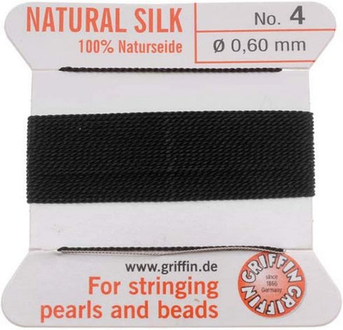 Griffin Silk Beading Cord and Needle, Size 4, Jet Black