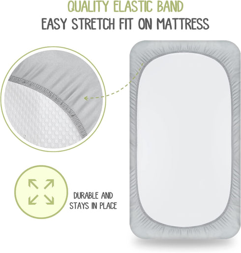 Bassinet Mattress Pad Cover, Compatible with Rectangle/Hourglass/Oval Bassinet Mattress , 2 Pack Waterproof and Soft Cotton Sheet, Breathable Bamboo Sleep Surface (Microfiber-GY)