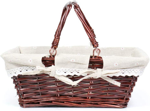 Wicker Basket Gift Baskets Empty Rectangular Willow Woven Picnic Basket Cheap Easter Candy Basket Large Storage Basket Wine Basket with Handle Egg Gathering Wedding Basket (Brown)