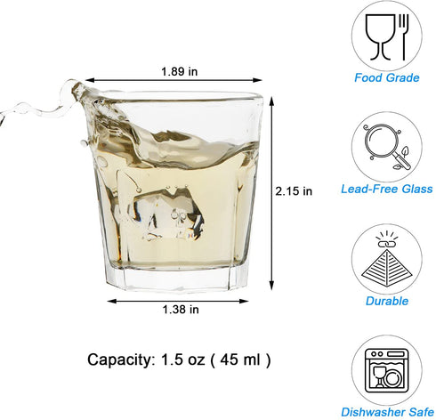 1.5 oz Shot Glass Set with Heavy Base, 24 Pack Clear Shot Glass Bulk for Tequila, Vodka, Whiskey, CockTail, 1.5 Ounces ( 45 ml ) Multifunctional Tasting Glass in All-Round Packing